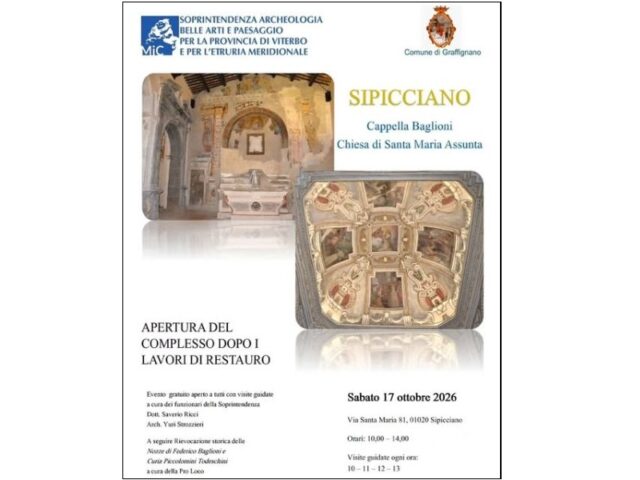 Sipicciano, apertura straordinaria della chiesa di Santa Maria Assunta in cielo e l’annessa cappella Baglioni